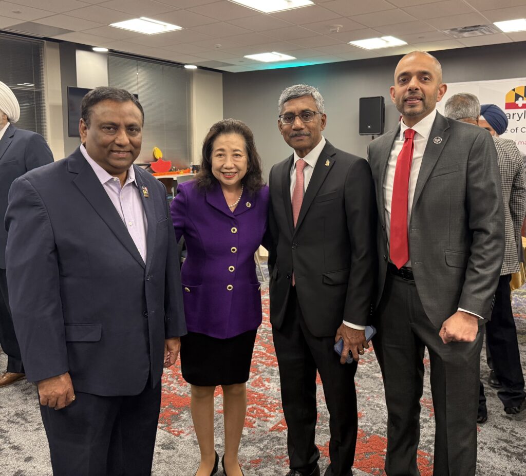 From left, Sanjay Rai, Susan Lee, Prabhudev Konana, Dean of Robert H Smith School of Business, University of Maryland, and Atif Chaudhry on December 9, 2024, in Largo, Maryland. PHOTO: T. Vishnudatta Jayaraman, SAH