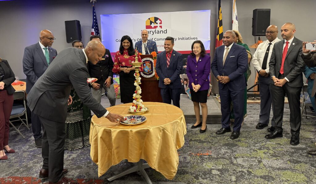 Maryland Governor Wes Moore lighting the lamp on December 9, 2024, in Largo, Maryland. PHOTO: T. Vishnudatta Jayaraman, SAH