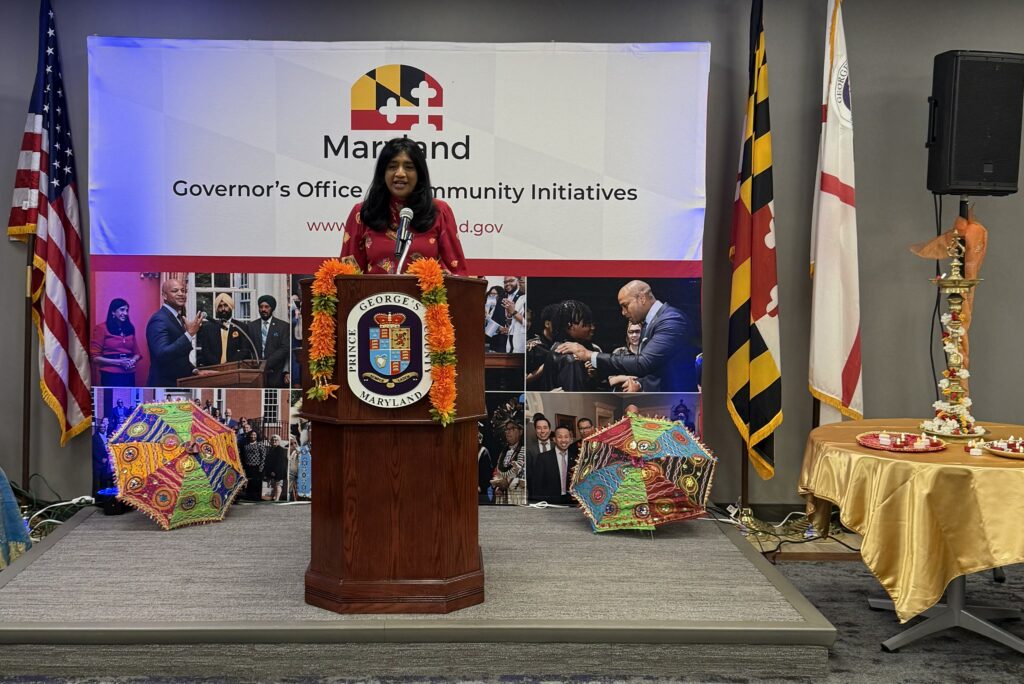 Lt. Governor Aruna Miller addressing the guests on December 9, 2024, in Largo, Maryland. PHOTO: T. Vishnudatta Jayaraman, SAH