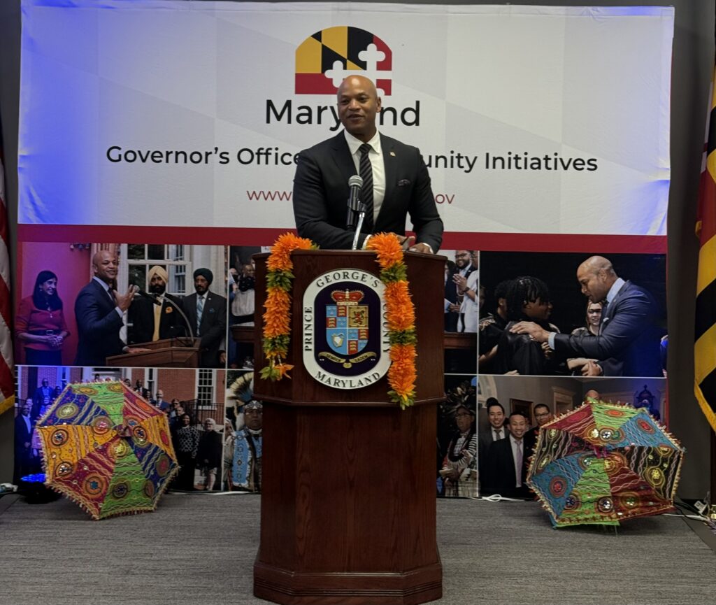 Maryland Governor Wes Moore addressing the guests on December 9, 2024, in Largo, Maryland. PHOTO: T. Vishnudatta Jayaraman, SAH