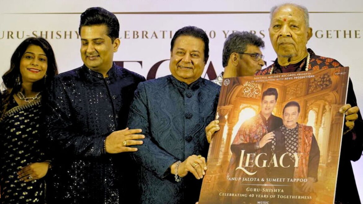 Mrs. and Mr. Sumeet Tappoo with Anup Jalota and Pt. Hariprasad Chaurasia at the launch of the album, Legacy. PHOTO: Dale Bhagwagar
