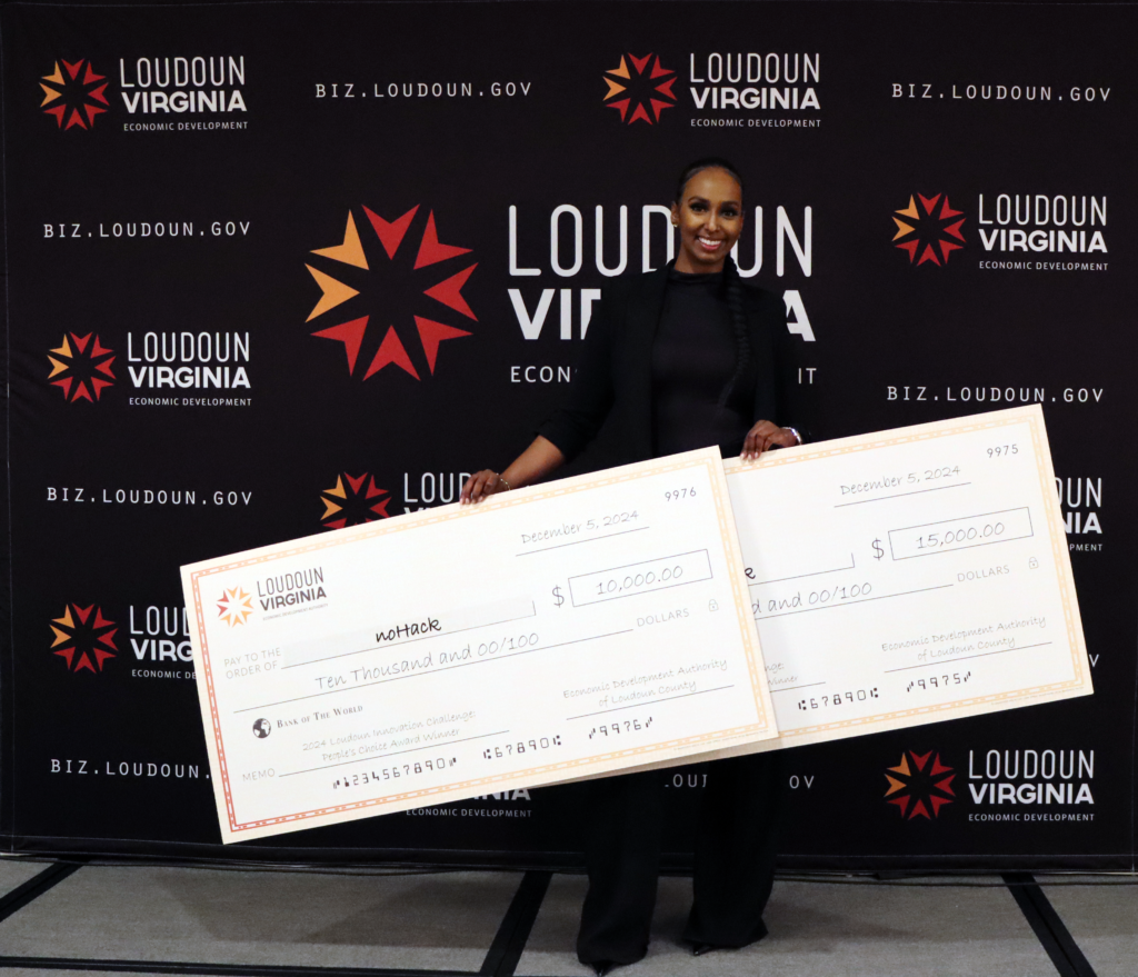 CEO and Founder of noHack, Yasmin Abdi with her awards on December 5, 2024, at the Belmont Country Club in Ashburn, Virginia. PHOTO: Loudoun Economic Development