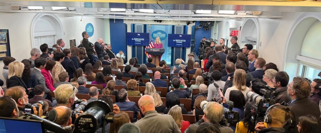 White House Press Secretary Karoline Leavitt addressing the Trump Administration’s first press briefing at the White House on January 28, 2025, in Washington DC. PHOTO: T. Vishnudatta Jayaraman, SAH