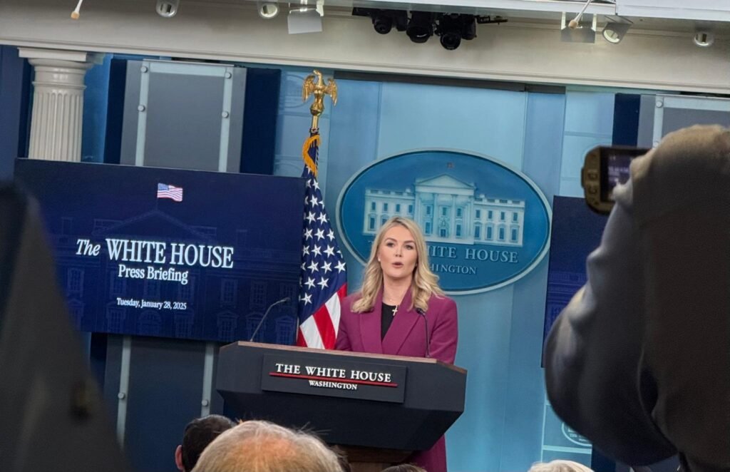 White House Press Secretary Karoline Leavitt addressing the Trump Administration’s first press briefing at the White House on January 28, 2025, in Washington DC. PHOTO: T. Vishnudatta Jayaraman, SAH