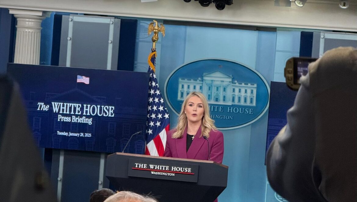 White House Press Secretary Karoline Leavitt  addressing the Trump Administration’s first press briefing at the White House on January 28, 2025, in Washington DC. PHOTO: T. Vishnudatta Jayaraman, SAH