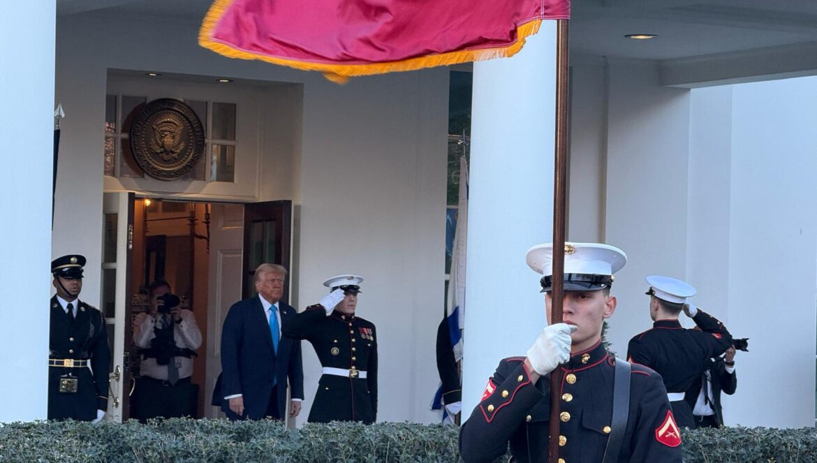 US President Donald Trump waiting to receive Israeli Prime Minister Benjamin Netanyahu at the White House on February 4, 2025. PHOTO: T. Vishnudatta Jayaraman, SAH