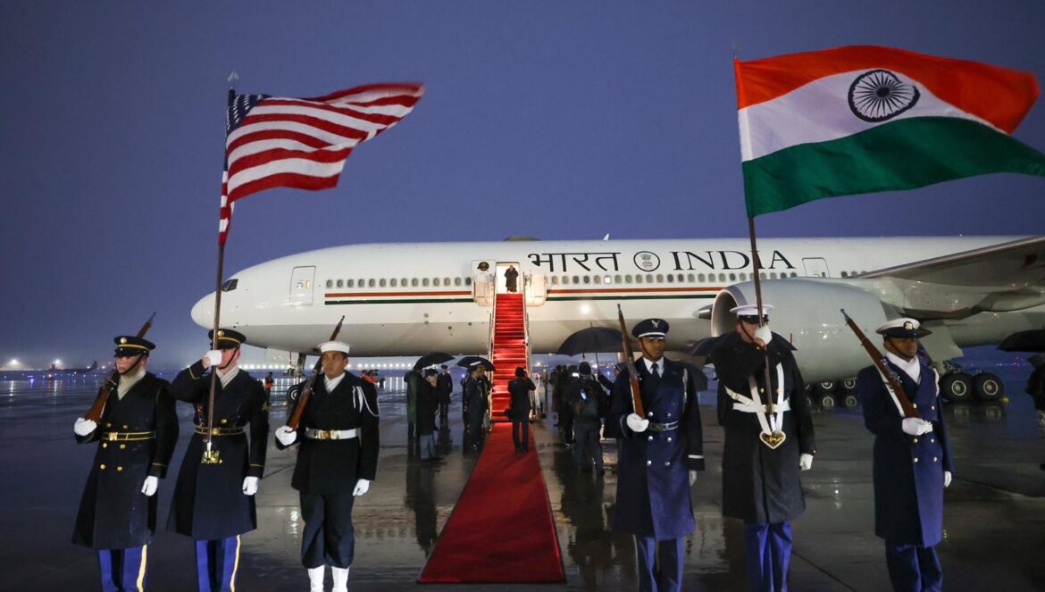 Prime Minister Narendra Modi lands at the Joint Base Andrews on February 12, 2025, in Maryland. PHOTO: X@narendramodi