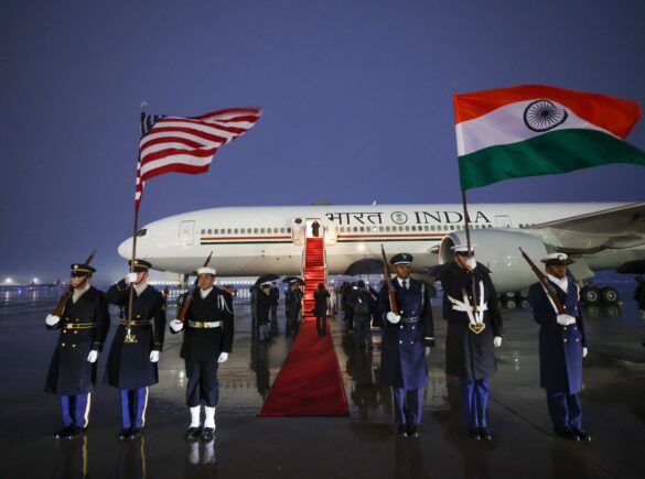 Prime Minister Narendra Modi lands at the Joint Base Andrews on February 12, 2025, in Maryland. PHOTO: X@narendramodi