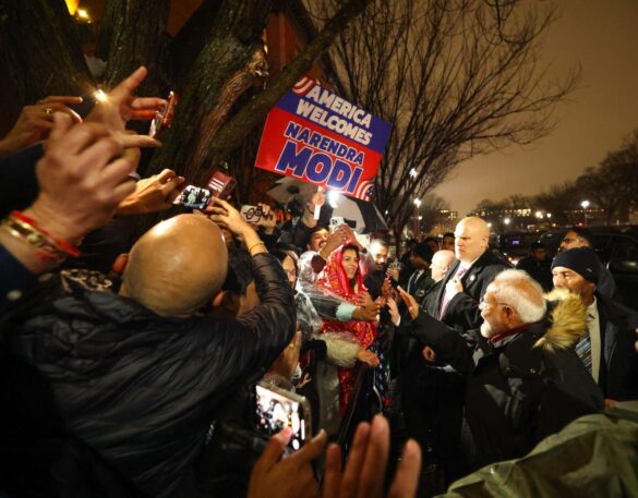 Community members greet Prime Minister Narendra Modi on February 12, 2025, in Washington DC. PHOTO: X@narendramodi