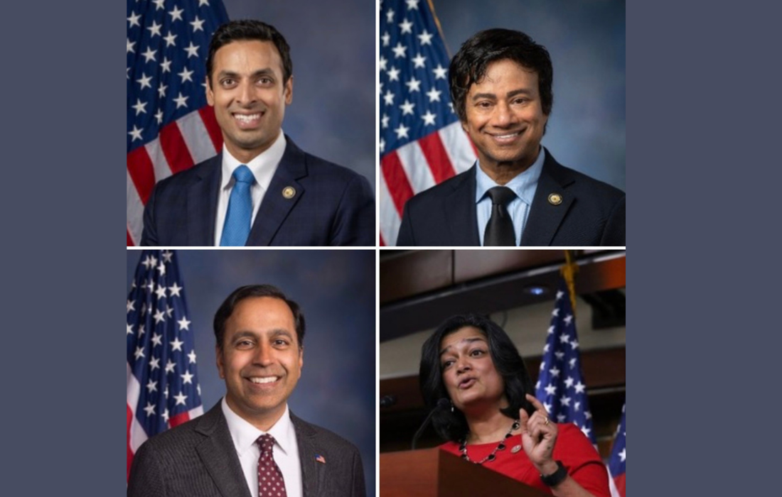 Clockwise, Reps. Suhas Subramanyam, Shri Thanedar, Pramila Jayapal, and Raja Krishnamoorthi. PHOTOS: X
