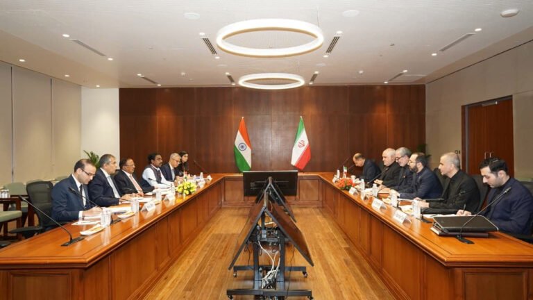 National Security Advisor Ajit Doval, KC meets Ghadir Nezamipour, Deputy Secretary for Defense Affairs of Iran's Supreme National Security Council, on the sidelines of the 16th BRICS NSAs Meeting on June 22, 2026.UNI PHOTO