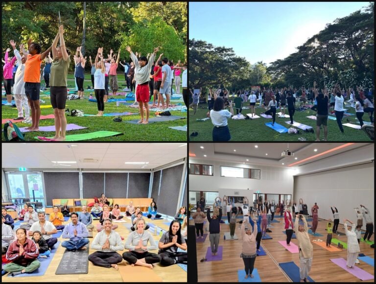 Participants join International Day of Yoga 2026 celebrations organized by the Consulate General of India in Perth, in collaboration with multiple organizations and community partners, across Perth, Geraldton, Karratha, Bunbury, and the Northern Territory on June 21, 2026. PHOTOS: CGI, Perth