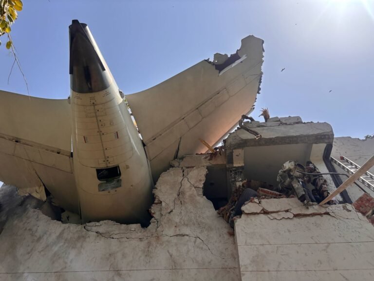 Air India flight AI171, a Boeing 787-8 Dreamliner, crashing into BJ Medical College in Ahmedabad, Gujarat, India on June 12, 2025. PHOTO: X@CISFHQrs
