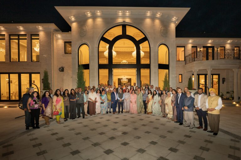 Community leaders pose for a picture with Jagmohan on June 16, 2026, at the residence of Anu and Anil Sharma in Great Falls, Virginia. PHOTO: Catch Motion Studio