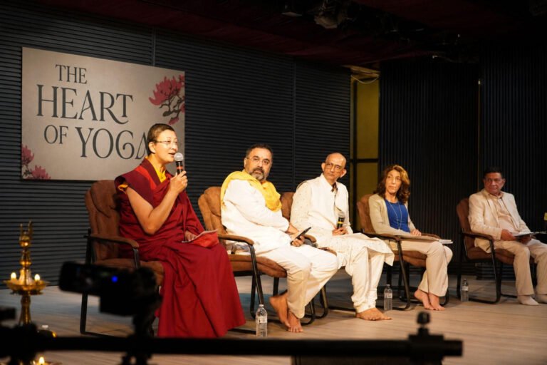 Parveen Chopra (right) moderated the panel discussion with Lama Aria Drolma, Yakub Mathew, Nayan Kisnadwala, and Sharon Epstein. PHOTOS: Kripa Ranjan Prasad and Pritpal Kaur
