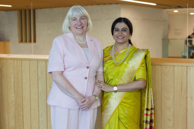 Professor Shirley Thompson, Vice Principal (Music), Royal Birmingham Conservatoire felicitating the award to Dr Radhika Balakrishnan. PHOTO: Kaizzen Communications