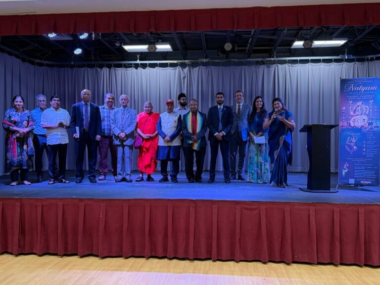 Chair of the Interfaith Leadership segment, Srilekha Palle, introducing the interfaith leaders at the Southern Asian Seventh-day Adventist Church in Silver Spring, Maryland, on July 19, 2026. PHOTO: T. Vishnudatta Jayaraman, SAH