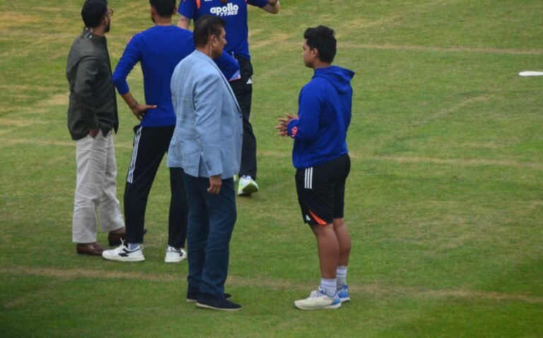 Vaibhav Sooryavanshi speaking to Indian legend Ravi Shastri prior to the game. PHOTO: Anirudh Nair, SAH