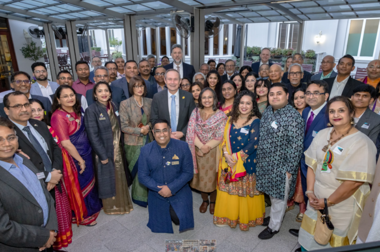Premier Roger Cook (center right) with parliamentarians, diplomatic representatives and community members at the Indian Independence Day Reception, Parliament House of Western Australia, August 20, 2026. PHOTO: Courtesy of the Indian Society of Western Australia, Secretary Rohan Amlani