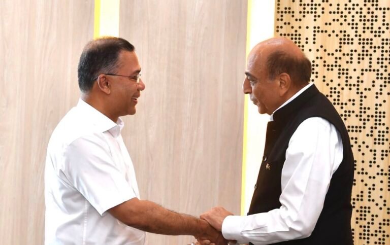 Indian High Commissioner to Bangladesh Dinesh Trivedi paying a courtesy call on BNP Chairman and Prime Minister Tarique Rahman on August 10, at the Bangladesh Secretariat. PHOTO: X@bdbnp78