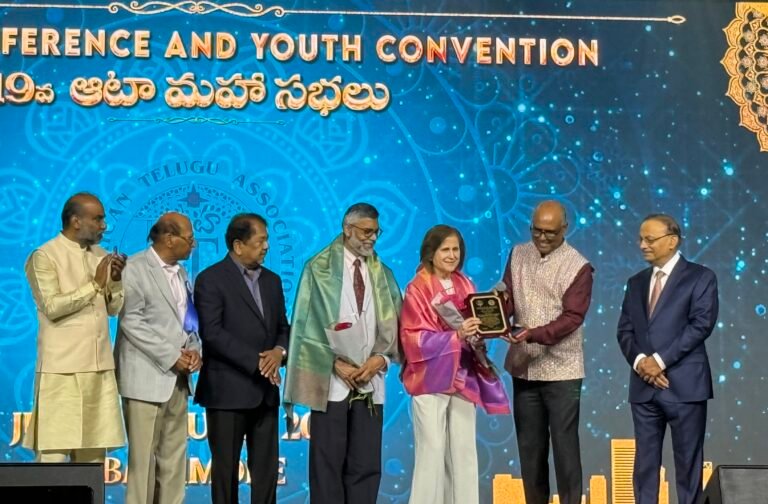 Virginia Lieutenant Governor Ghazala Hashmi being honored by ATA leaders on August 1, 2026, at the Baltimore Convention Center in Maryland. PHOTO: T. Vishnudatta Jayaraman, SAH