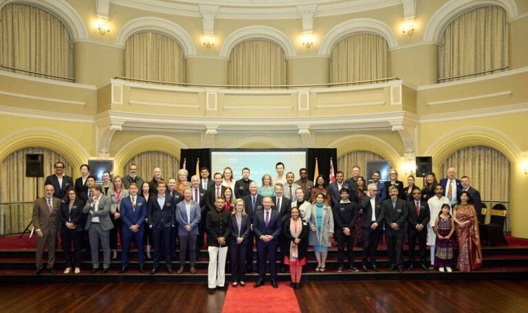 Government, diplomatic, and industry leaders gather on stage for the official launch of the West Australian Indian Film Council (WAIFC) at Government House, Perth, September 11, 2026. PHOTO: WAIFC