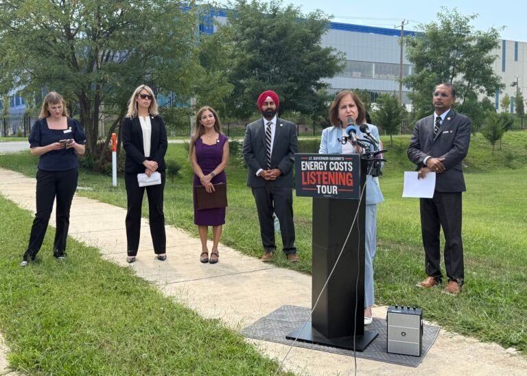 Lieutenant Governor of Virginia Ghazala Hashmi speaking during the press conference on September 2, 2026, in Sterling, Virginia. PHOTO: T. Vishnudatta Jayaraman, SAH