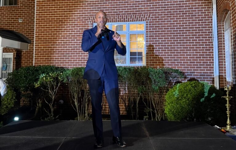 Maryland Governor Wes Moore addressing the gathering on September 3, 2026, in Potomac, Maryland. PHOTO: T. Vishnudatta Jayaraman, SAH