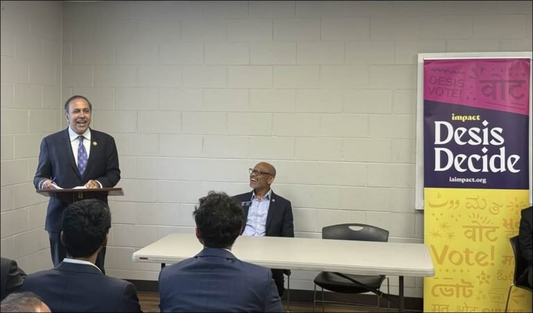Congressman Raja Krishnamoorthi speaks at Indian American Impact’s listening session on rising hate against South Asian Americans in Norcross, Georgia. PHOTO: Rep. Krishnamoothi’s office