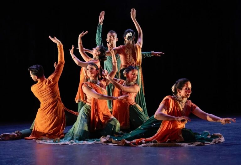 Pagrav's dancers in a performance of Aunusthan in London, with Urja Desai Thakore front right. PHOTO: Simon Richardson