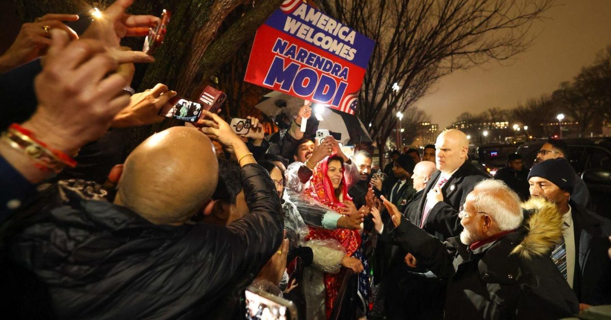 Community members greet Prime Minister Narendra Modi on February 12, 2025, in Washington DC. PHOTO: X@narendramodi
